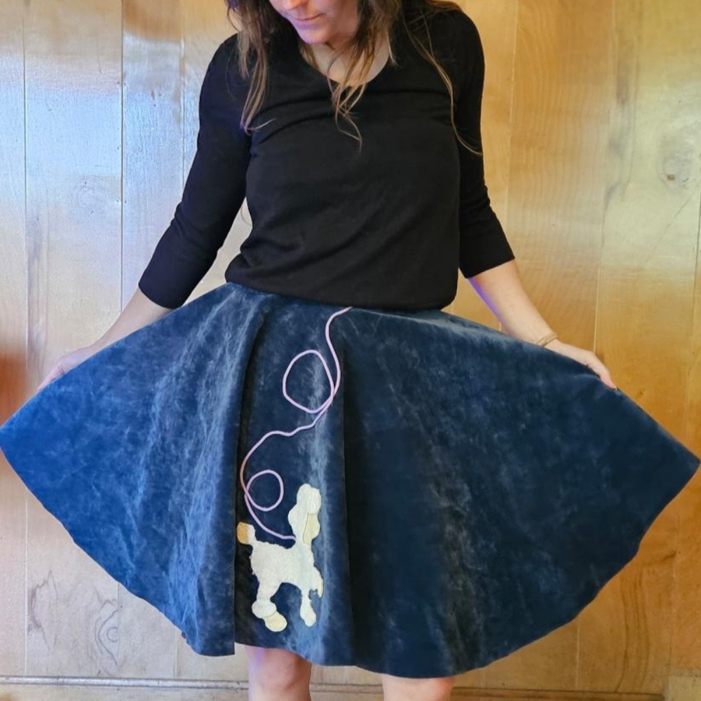 Vintage POODLE SKIRT Retro Talon 50s Circle Skirt Blue Velvet 0/00 High Waist